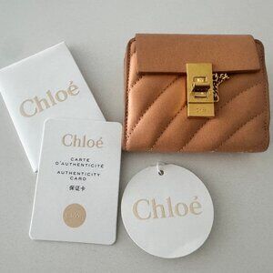 NWT Authentic CHLOE Nude Drew Quilted Puff Leather Compact Wallet